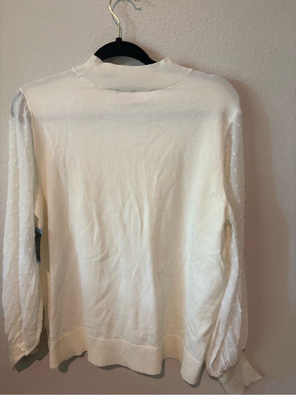 Vince Camuto Ivory Turtleneck Sweater with Dotted Sheer Sleeves